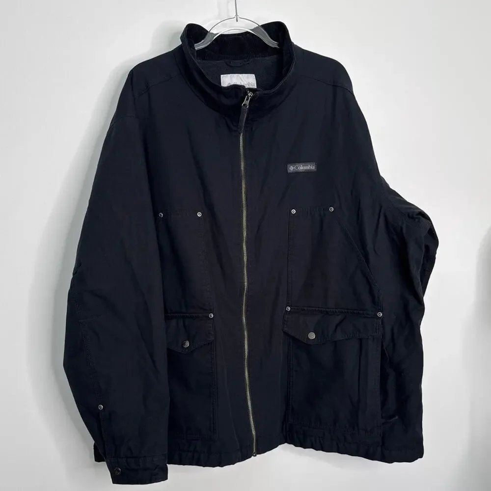 Vintage 2000s Columbia Black Utility Jacket corduroy collar  fleece lining 3X